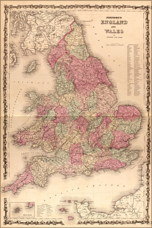 24"x36" Gallery Poster, map of England and Wales 1862