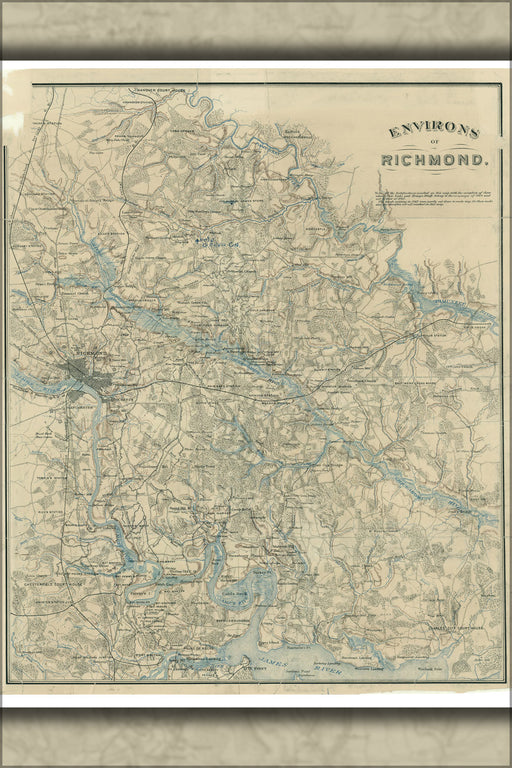 24"x36" Gallery Poster, map of Environs of Richmond virginia 1864