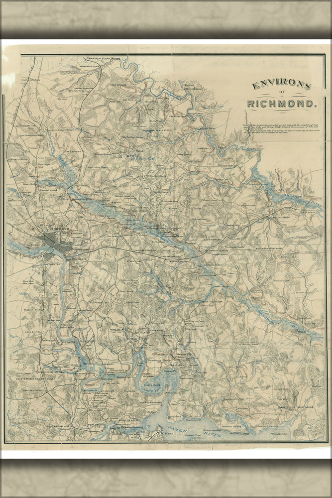 24"x36" Gallery Poster, map of Environs of Richmond virginia 1864