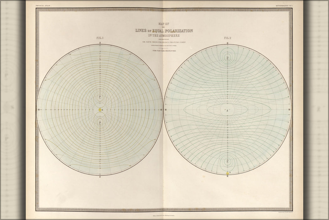 24"x36" Gallery Poster, map of Equal Polarization in Atmosphere 1848