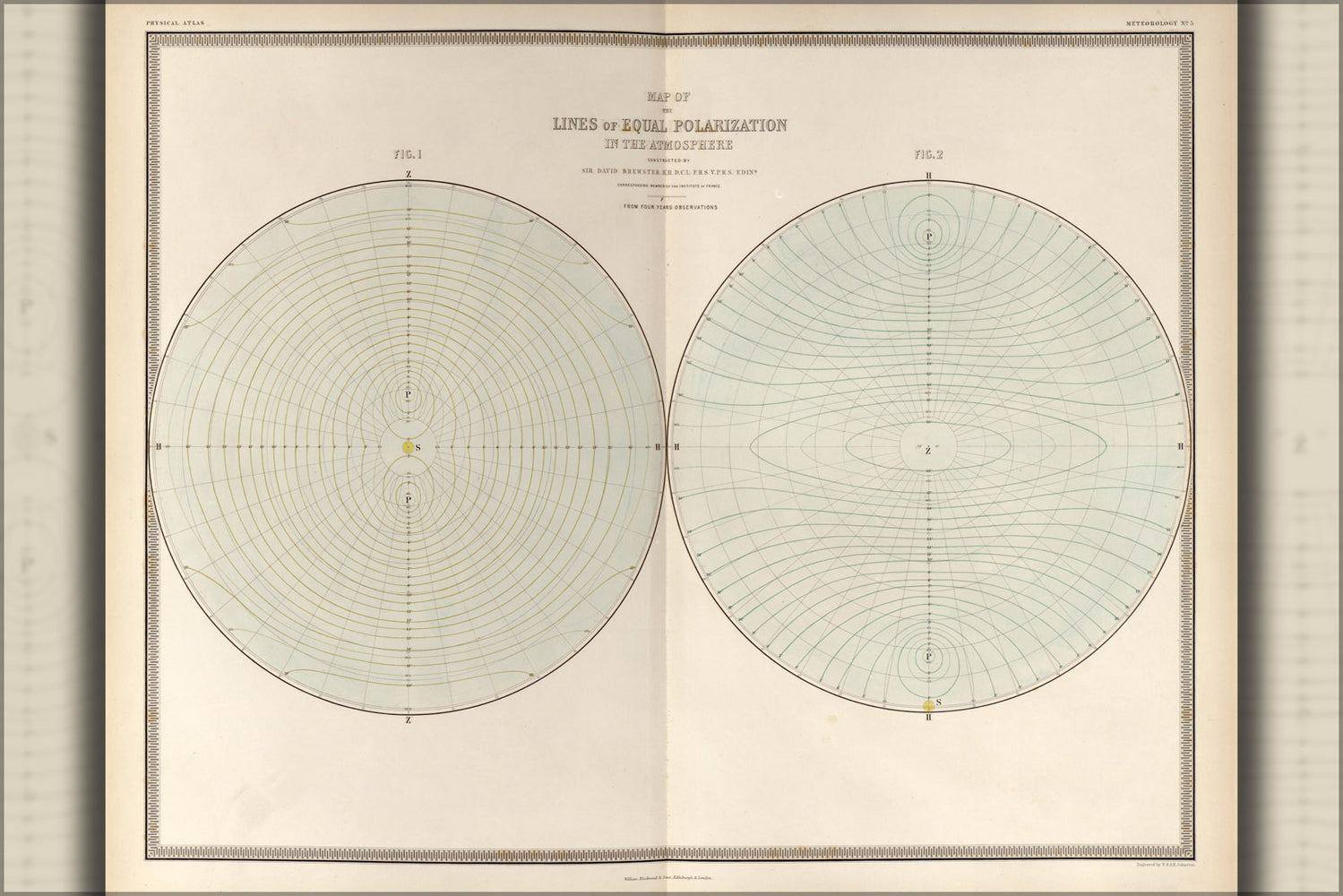 24"x36" Gallery Poster, map of Equal Polarization in Atmosphere 1848