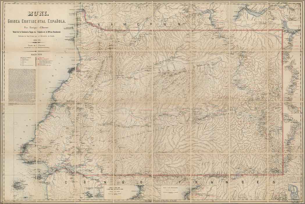 24"x36" Gallery Poster, map of Equatorial Guinea 1903 in spanish