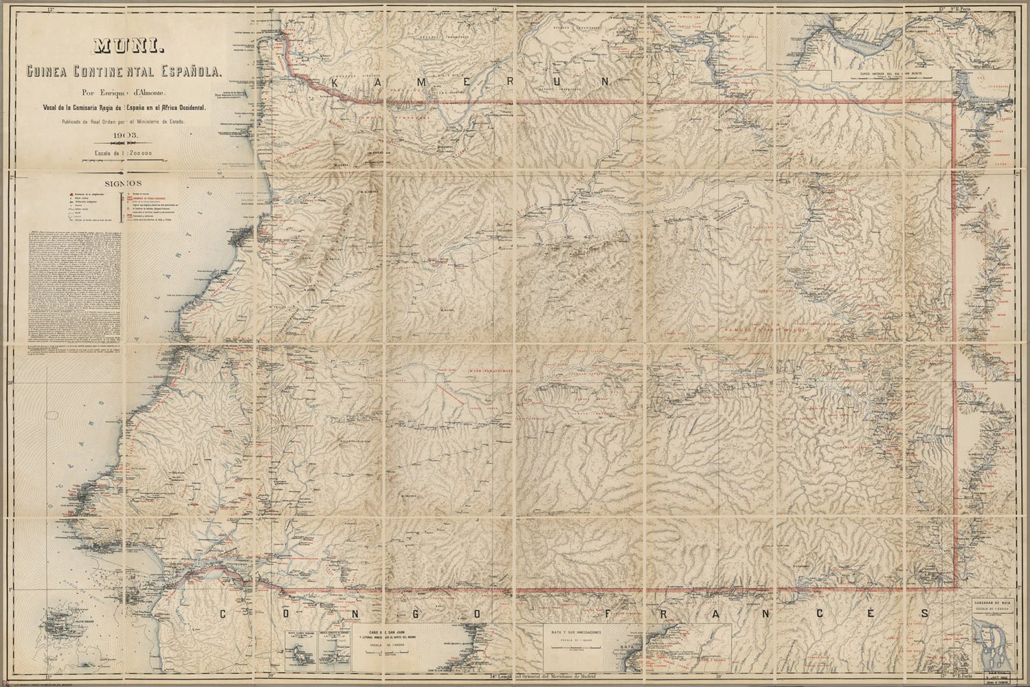 24"x36" Gallery Poster, map of Equatorial Guinea 1903 in spanish