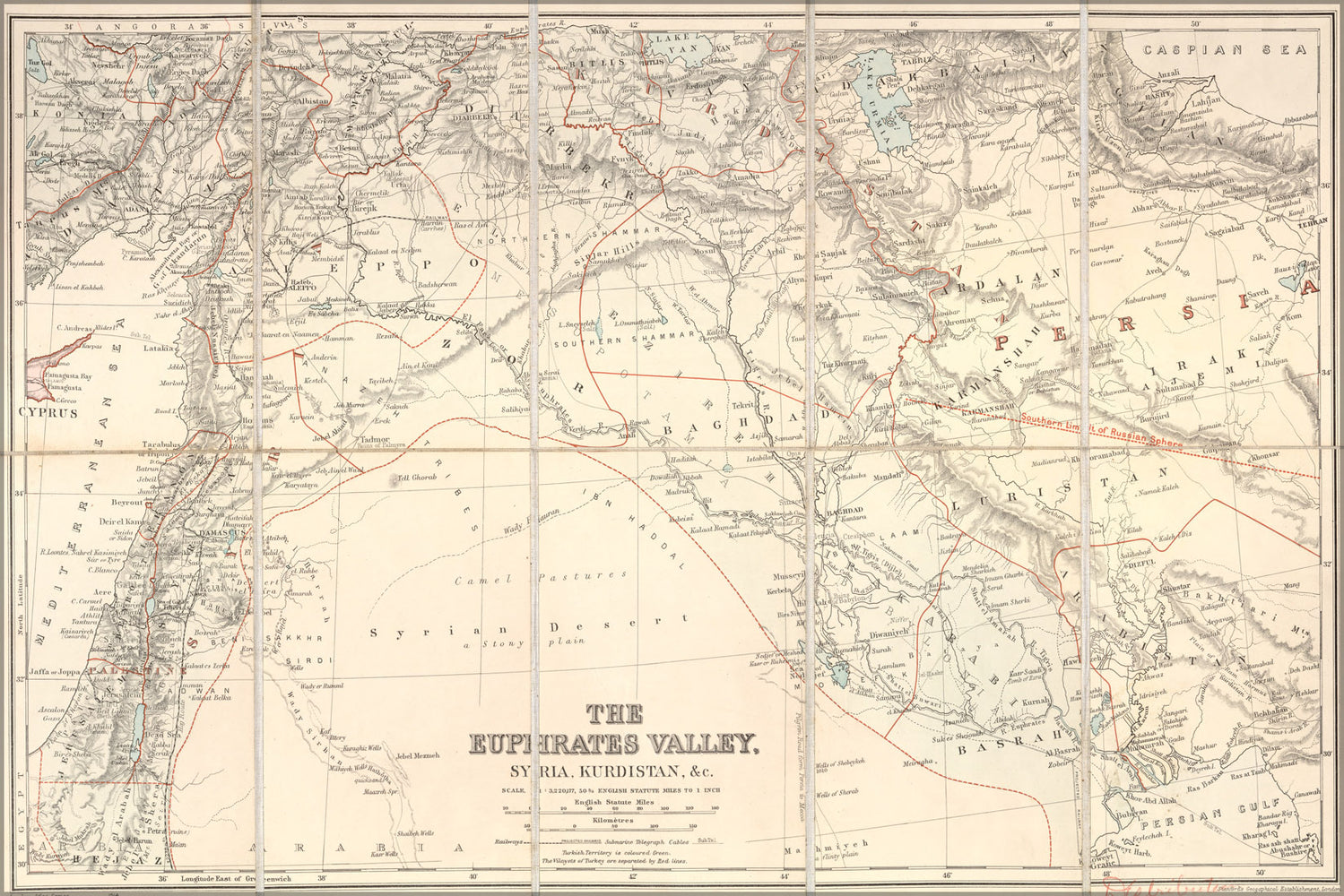 24"x36" Gallery Poster, map of Euphrates river Valley israel iraq 1900