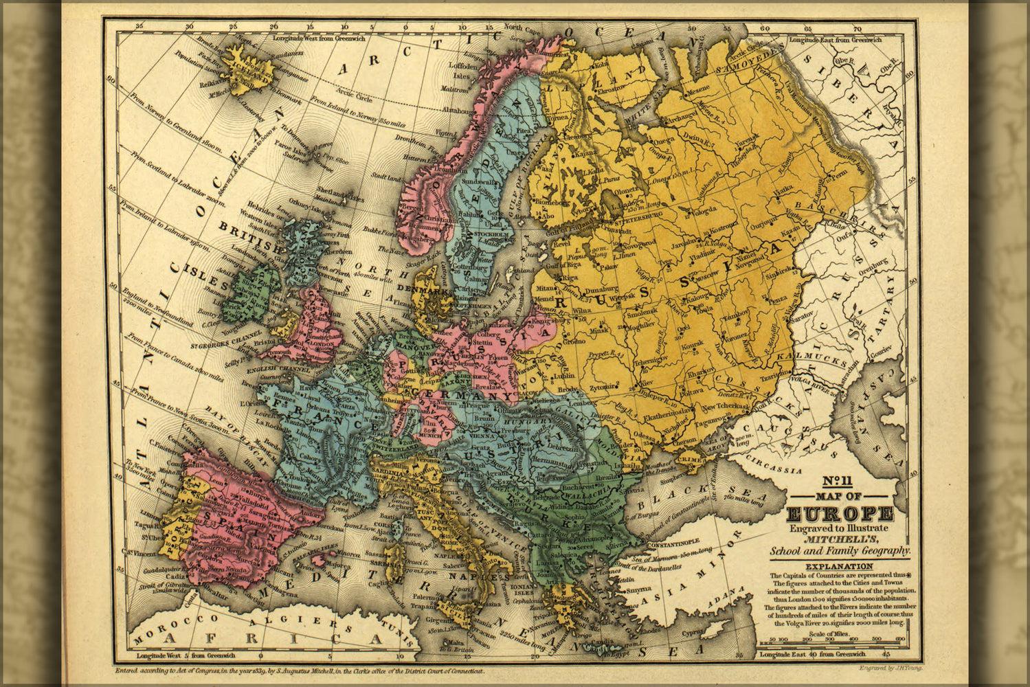 24"x36" Gallery Poster, map of Europe 1839