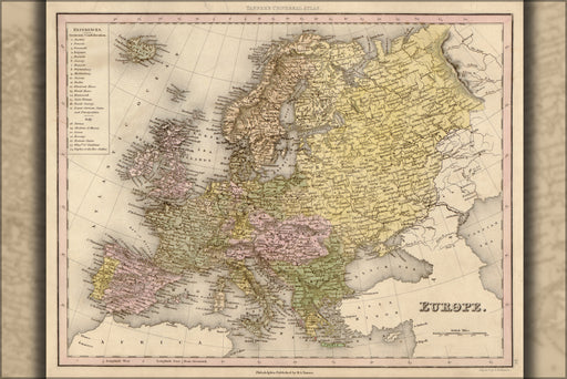 24"x36" Gallery Poster, map of Europe 1844