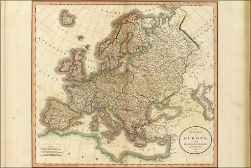 24"x36" Gallery Poster, map of Europe, from the latest authorities. By John Cary, engraver, 1804