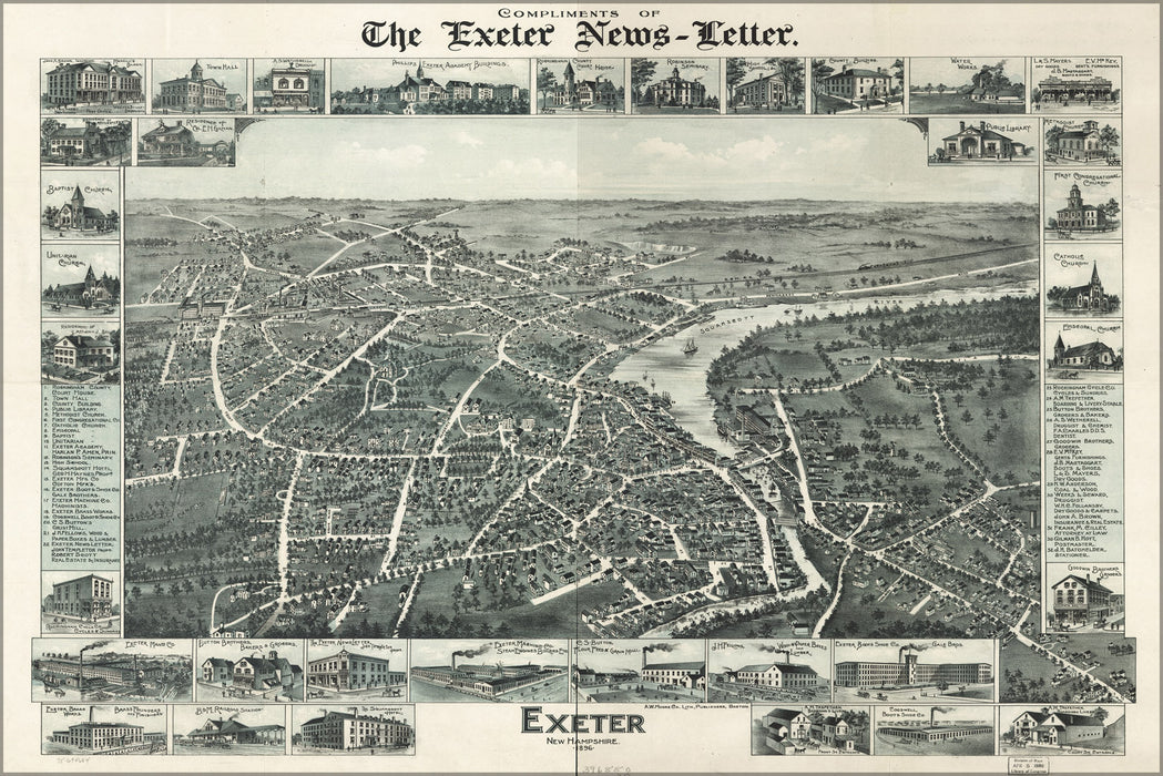 24"x36" Gallery Poster, map of Exeter, New Hampshire, 1896