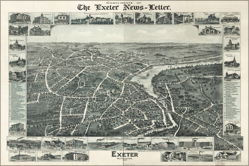 24"x36" Gallery Poster, map of Exeter, New Hampshire, 1896