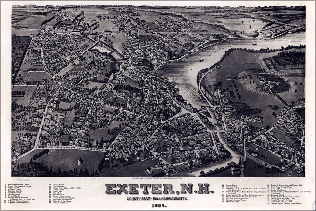 24"x36" Gallery Poster, map of Exeter new hampshire 1884