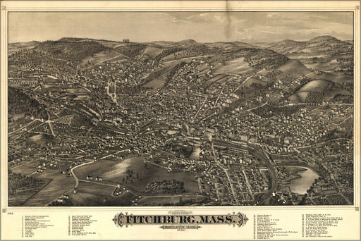 24"x36" Gallery Poster, map of Fitchburg, Massachusetts 1882