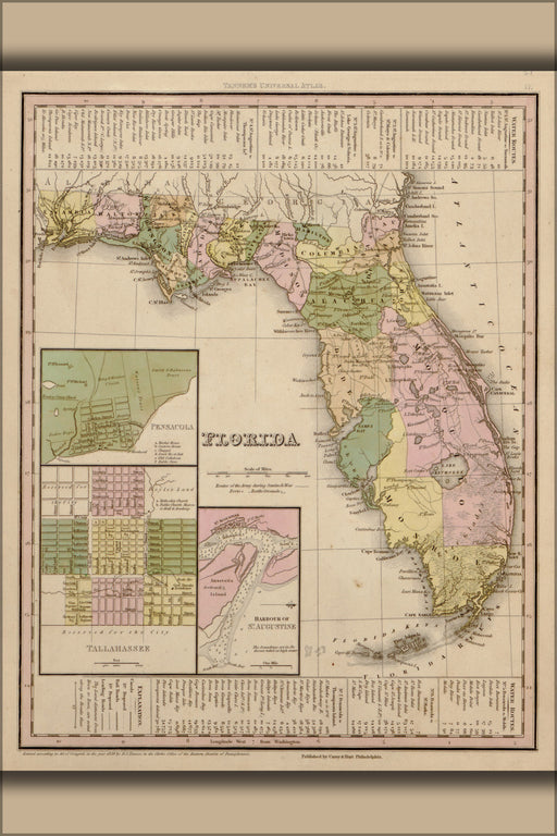24"x36" Gallery Poster, map of Florida 1844