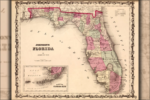 24"x36" Gallery Poster, map of Florida 1862