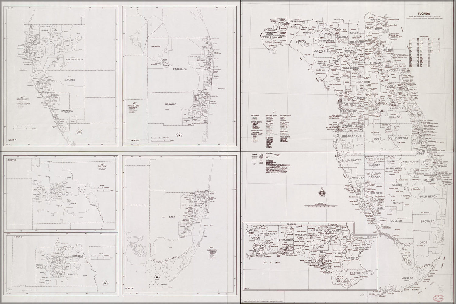 24"x36" Gallery Poster, map of Florida 1983