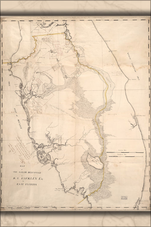 24"x36" Gallery Poster, map of Florida, Micanopy to Key Biscayne 1823