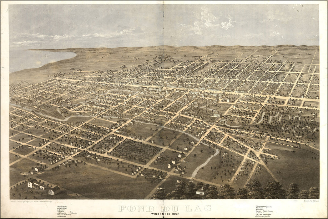24"x36" Gallery Poster, map of Fond du Lac, Wisconsin 1867