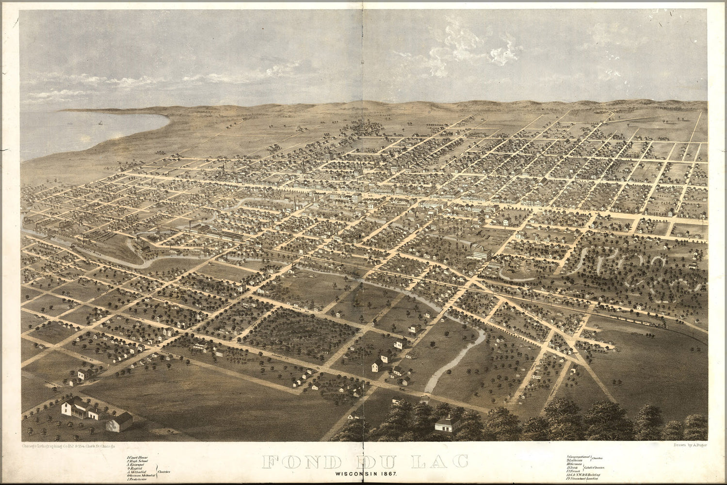 24"x36" Gallery Poster, map of Fond du Lac, Wisconsin 1867