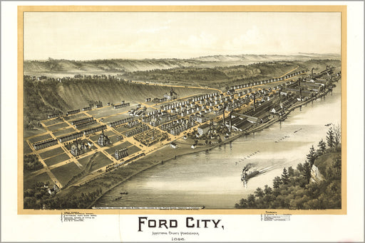 24"x36" Gallery Poster, map of Ford City Pennsylvania, 1896