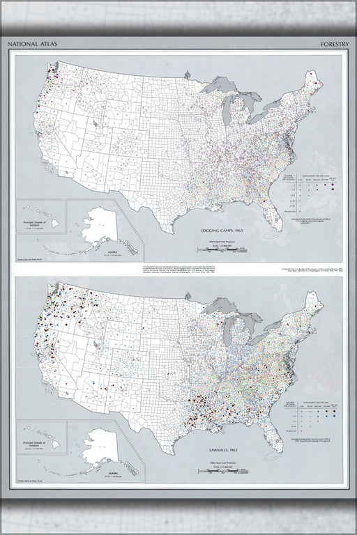 24"x36" Gallery Poster, map of Forestry in united states pub 1970