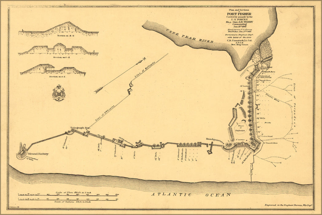 24"x36" Gallery Poster, map of Fort Fisher north carolina 1865