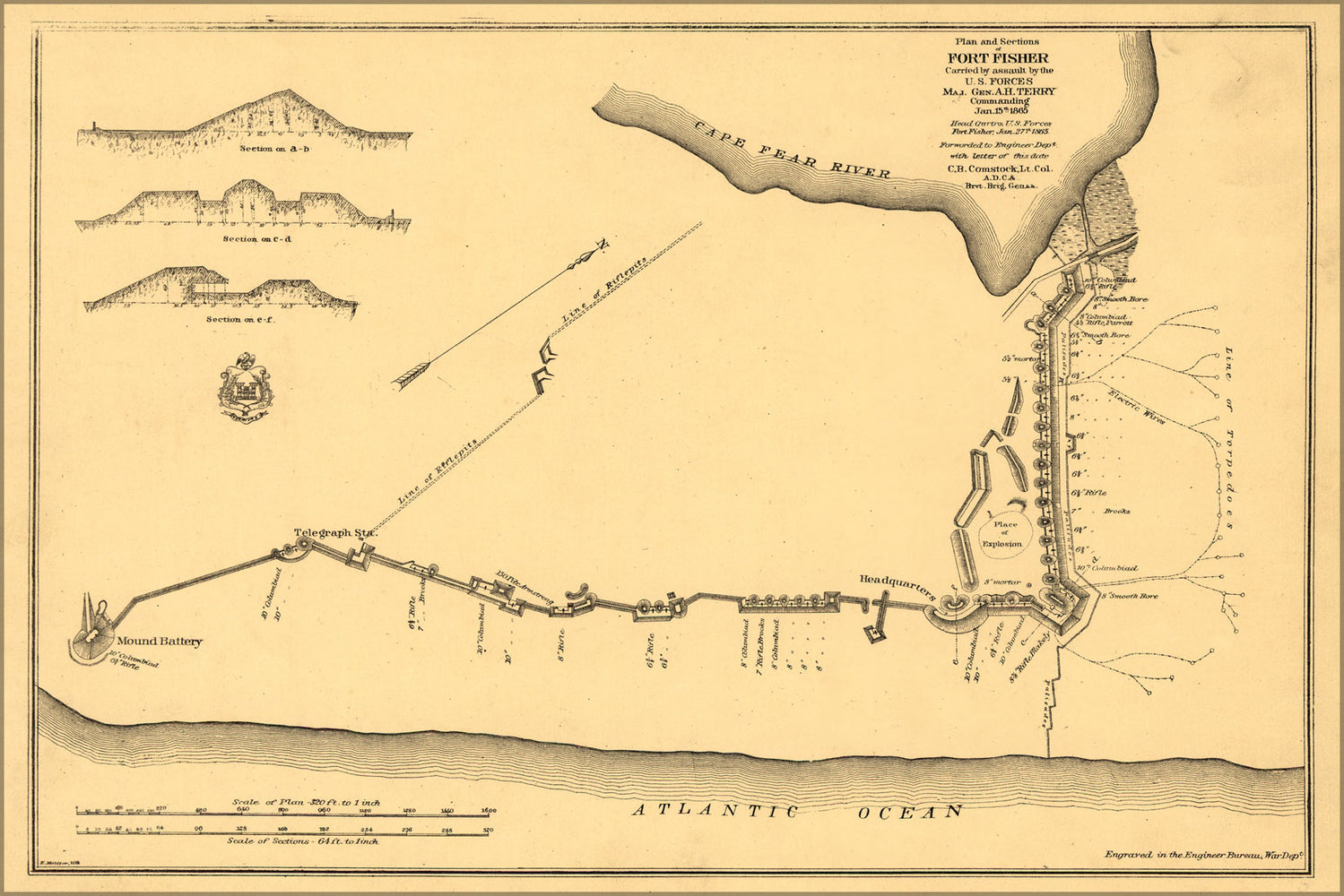 24"x36" Gallery Poster, map of Fort Fisher north carolina 1865