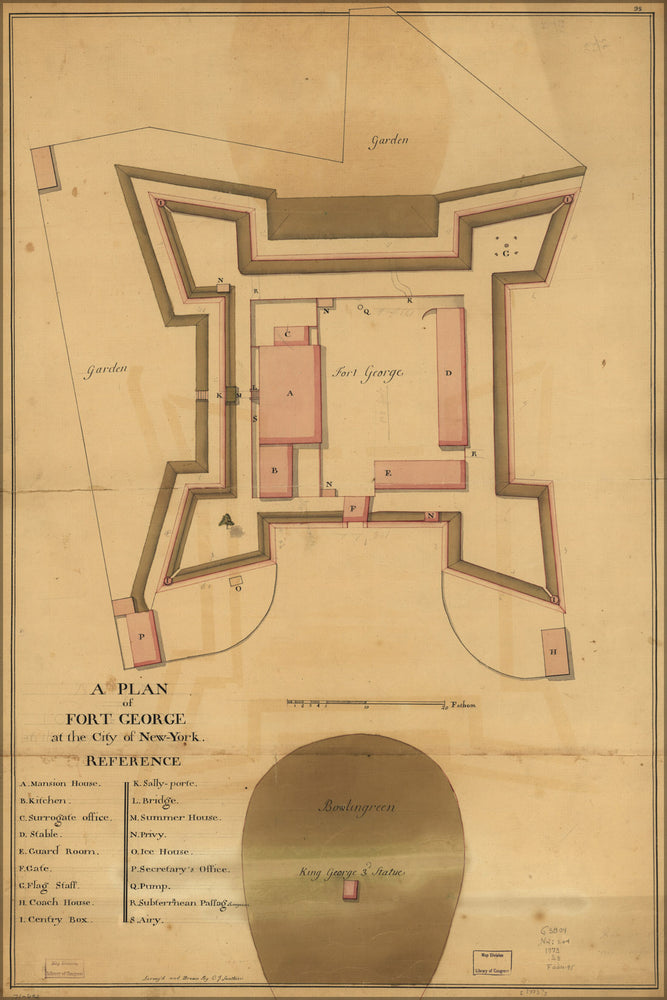 24"x36" Gallery Poster, map of Fort George new york city 1773
