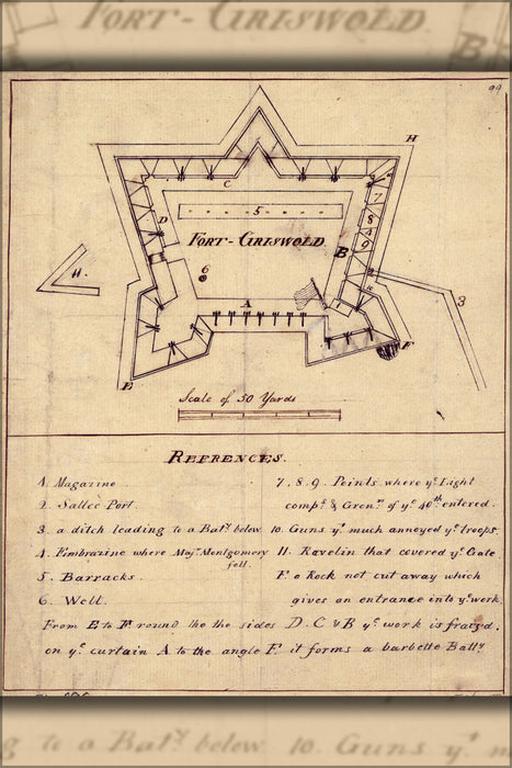 24"x36" Gallery Poster, map of Fort Griswold Connecticut 1781