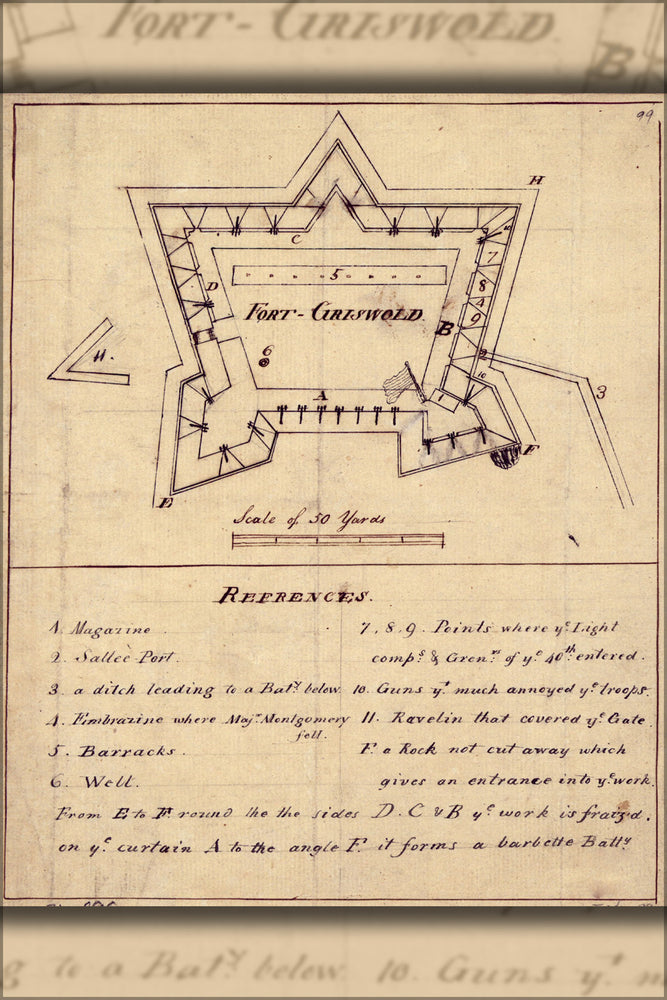 24"x36" Gallery Poster, map of Fort Griswold Connecticut 1781
