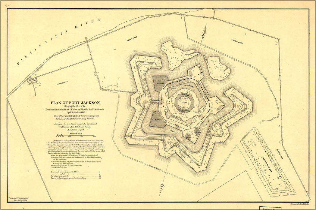24"x36" Gallery Poster, map of Fort Jackson louisiana after attack 1862