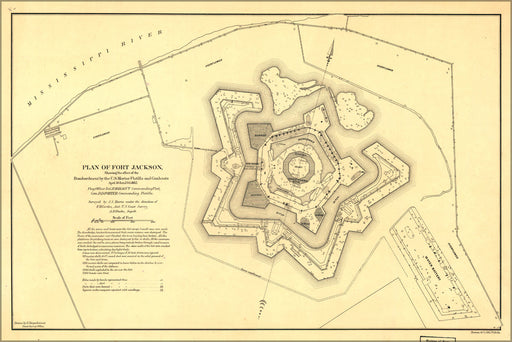 24"x36" Gallery Poster, map of Fort Jackson louisiana after attack 1862