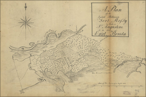 24"x36" Gallery Poster, map of Fort Mossy to St. Augustine florida 1760