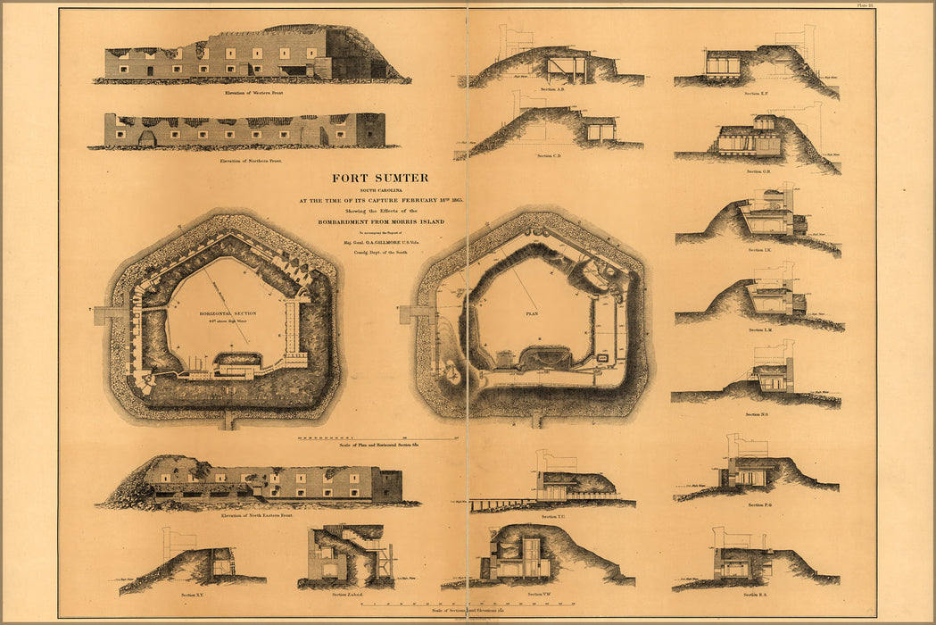 24"x36" Gallery Poster, map of Fort Sumter, South Carolina 1865