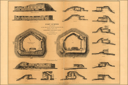 24"x36" Gallery Poster, map of Fort Sumter, South Carolina 1865