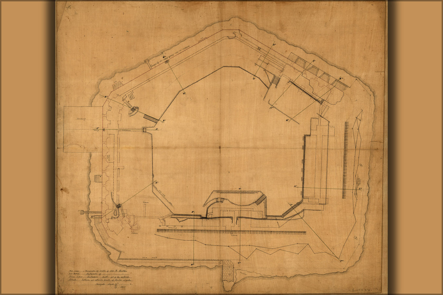 24"x36" Gallery Poster, map of Fort Sumter South Carolina 1865