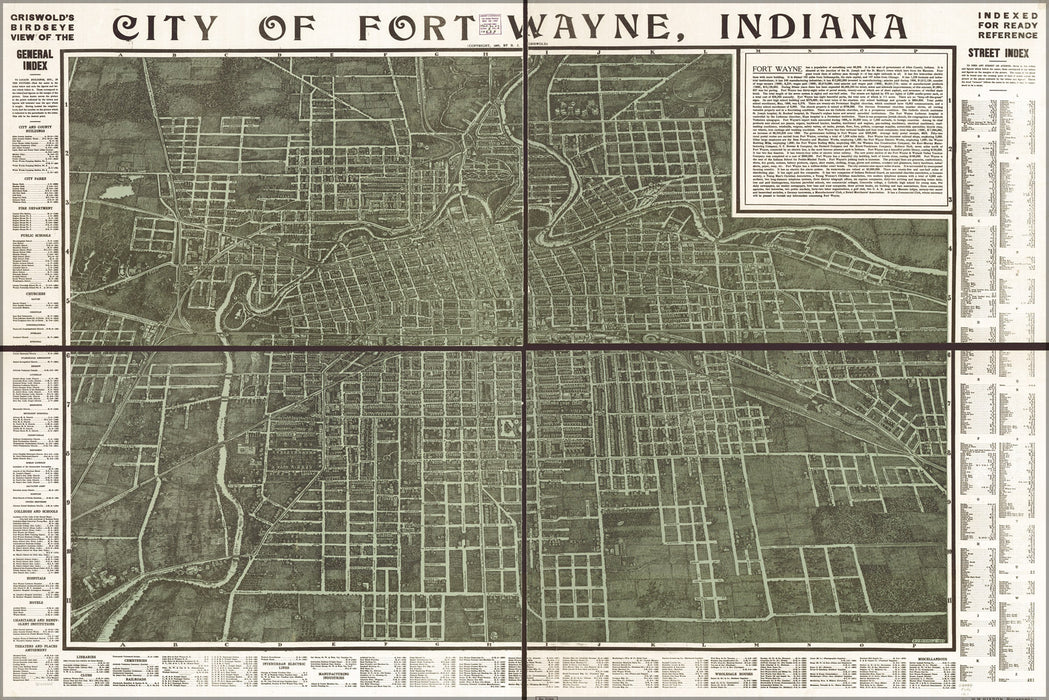 24"x36" Gallery Poster, map of Fort Wayne, Indiana 1907