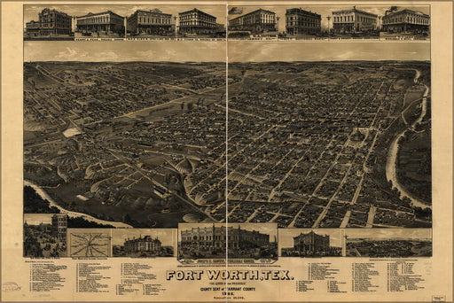 24"x36" Gallery Poster, map of Fort Worth texas 1886