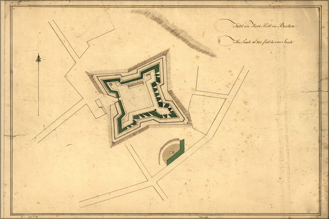 24"x36" Gallery Poster, map of Fort on Fort Hill in Boston 1776
