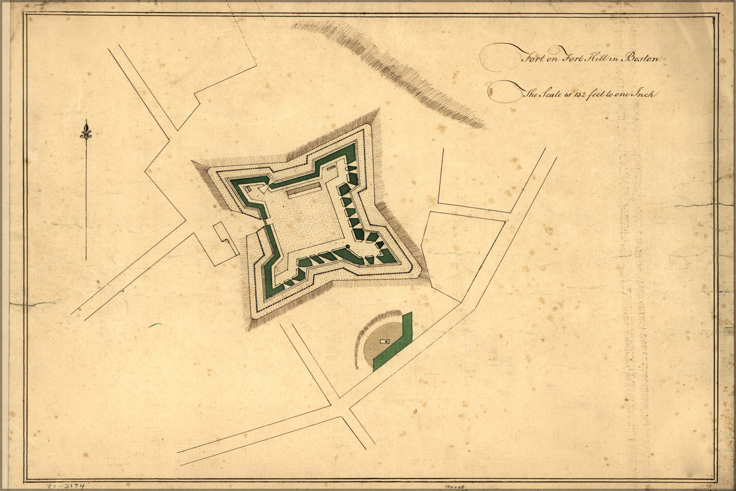 24"x36" Gallery Poster, map of Fort on Fort Hill in Boston 1776