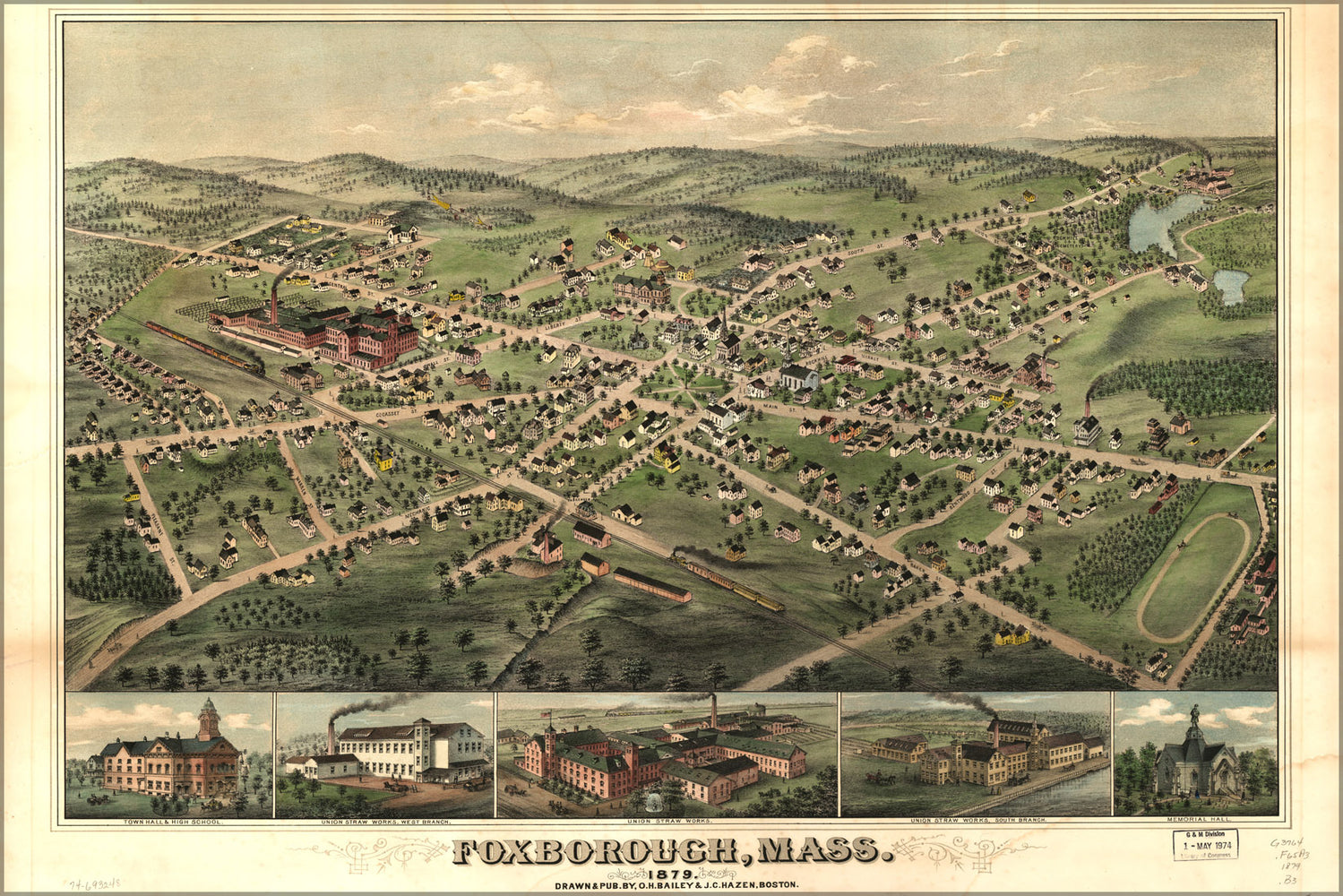 24"x36" Gallery Poster, map of Foxborough Massachusetts 1879