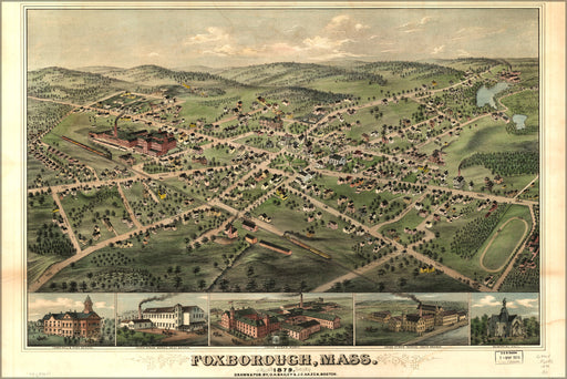 24"x36" Gallery Poster, map of Foxborough Massachusetts 1879