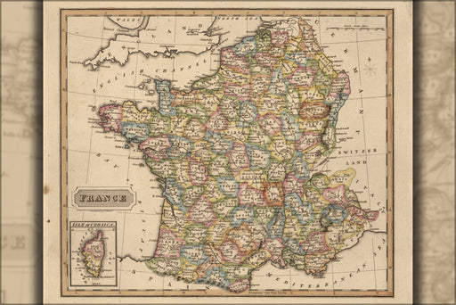 24"x36" Gallery Poster, map of France 1817