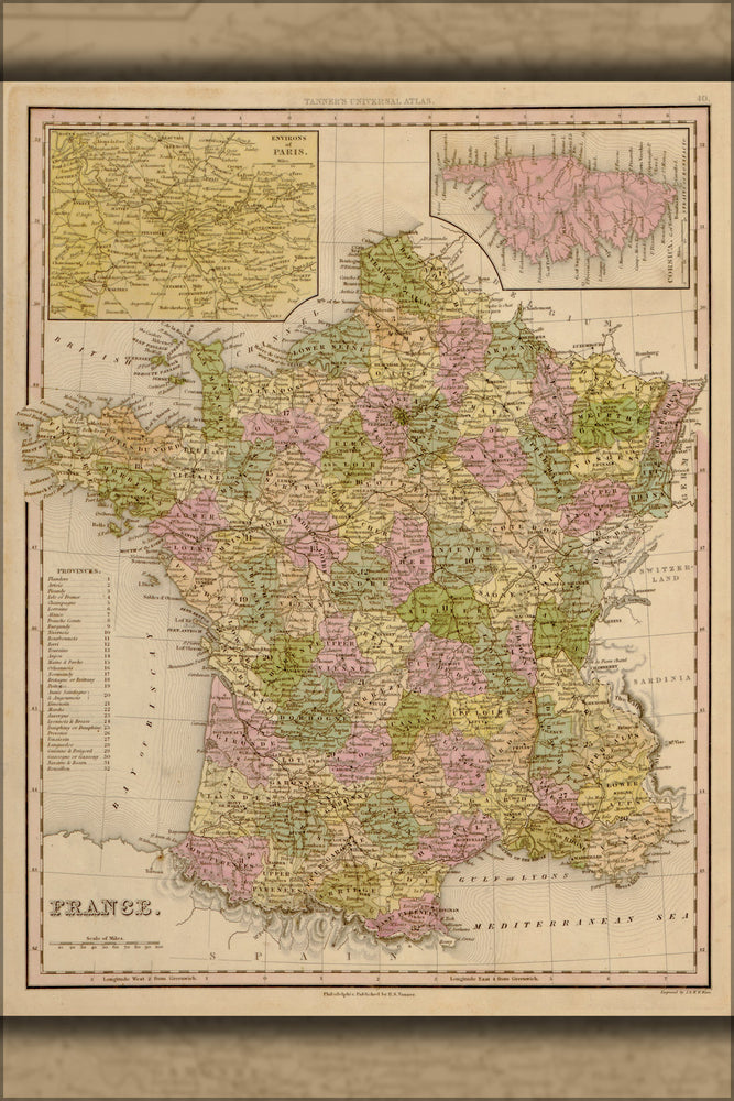 24"x36" Gallery Poster, map of France 1844