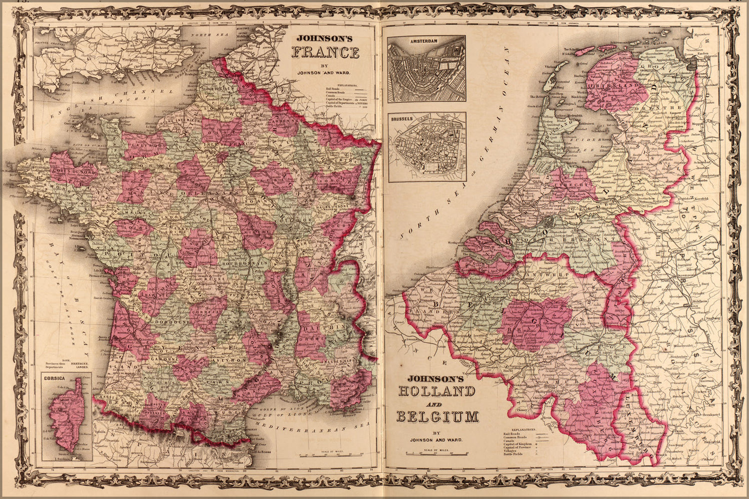 24"x36" Gallery Poster, map of France, Holland and Belgium 1862