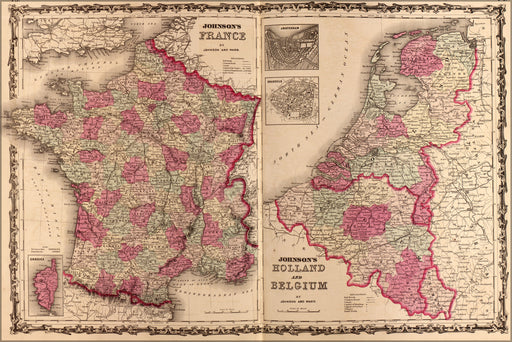 24"x36" Gallery Poster, map of France, Holland and Belgium 1862