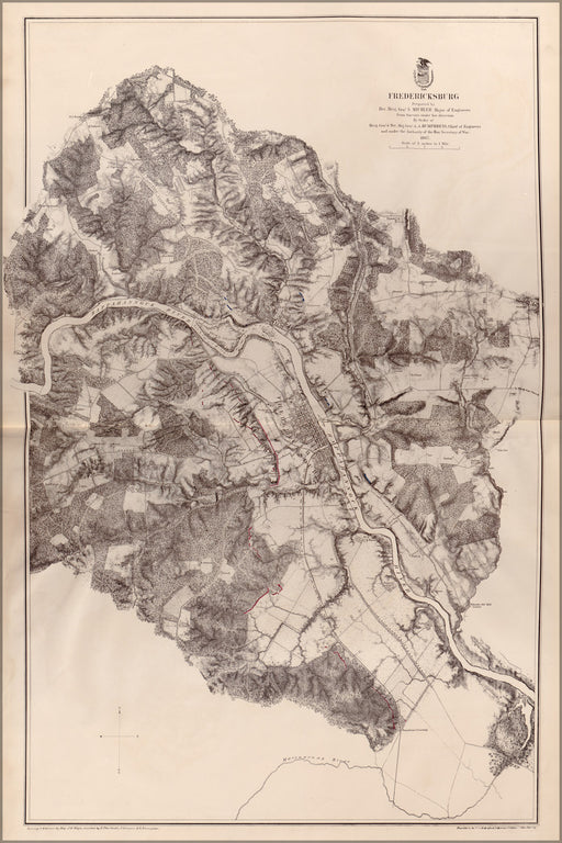 24"x36" Gallery Poster, map of Fredericksburg virginia 1867