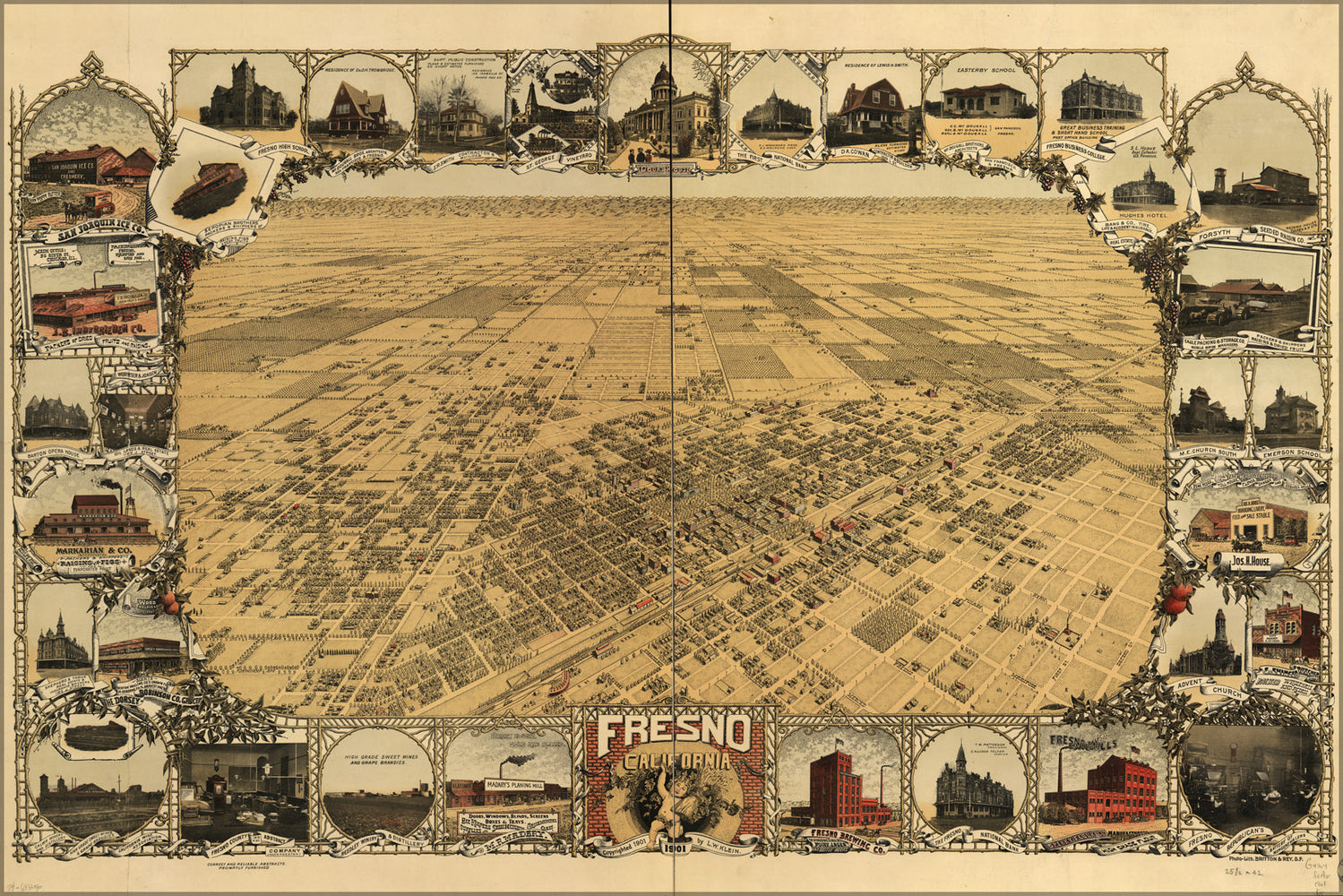 24"x36" Gallery Poster, map of Fresno, California 1901