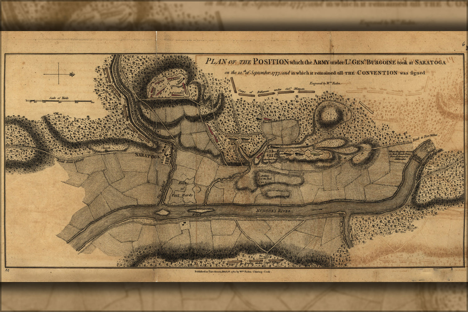 24"x36" Gallery Poster, map of Gen. Burgoyne, at Saratoga, 10th Sept 1777