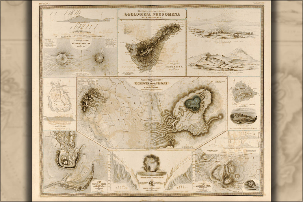 24"x36" Gallery Poster, map of Geological Phenomena 1848