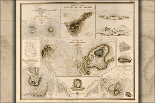 24"x36" Gallery Poster, map of Geological Phenomena 1848