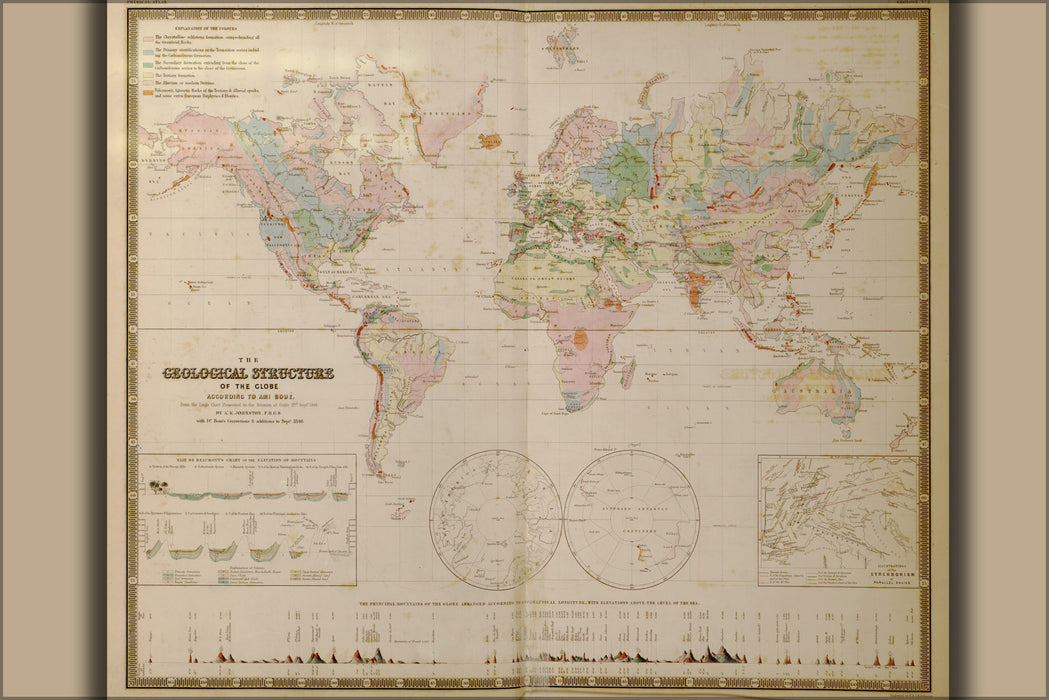 24"x36" Gallery Poster, map of Geological Structure of the world 1848